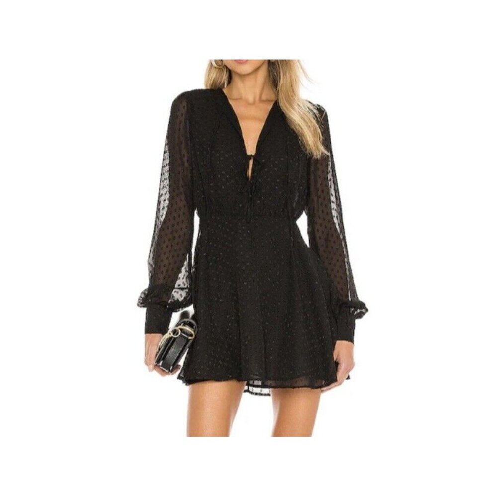 Lovers + Friends Easton Dress XS Black Mini‎ Plunge Neckline Sheer 9198